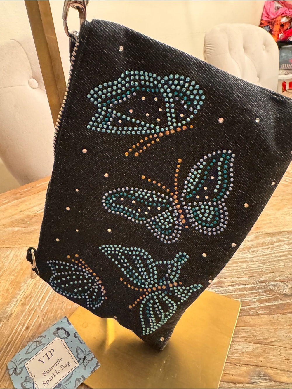 Butterfly 🦋 Wristlet with Teal, Blue & Gold Rhinestone Butterflies